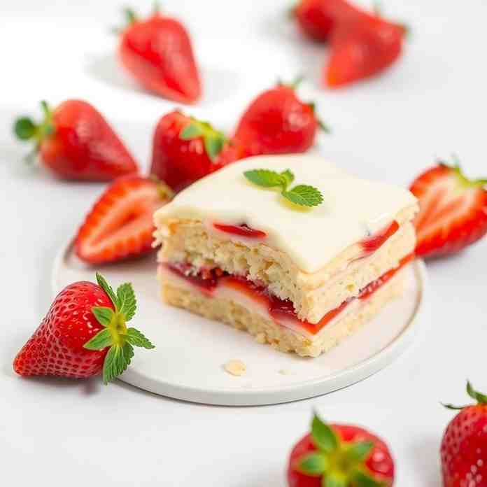 Easy Strawberry Custard Biscuit Cake - No-Bake Treat